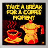 コーヒーモーメント/レッドイエローコーヒーカップとコーヒーポット ポスター (正面)