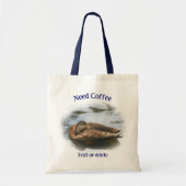コーヒーユーモアかわいい眠いパーソナライズされたアヒル トートバッグ (正面)