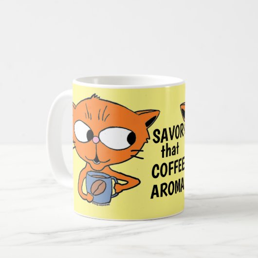 コーヒーユーモアのあることわざかわいい漫画猫 コーヒーマグカップ (正面左)