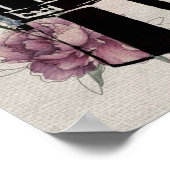 コーヒーラインアート花ポットヴィンテージインクバラ ポスター (角)