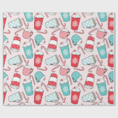 コーヒーラテおよびクリスマスキャンデー ラッピングペーパー (フラット)