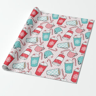 コーヒーラテおよびクリスマスキャンデー ラッピングペーパー