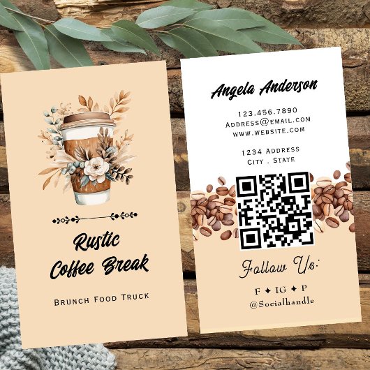 コーヒーラテのトレンディQRコードとウェブサイト 名刺
