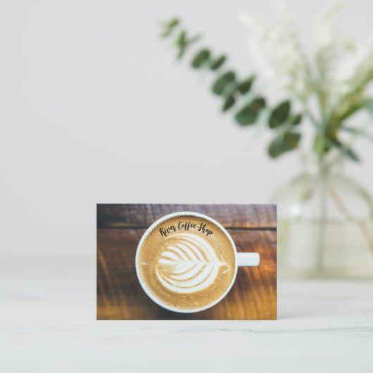 コーヒーラテの葉の形のフォームのカップ木名 名刺 (スタンド正面)