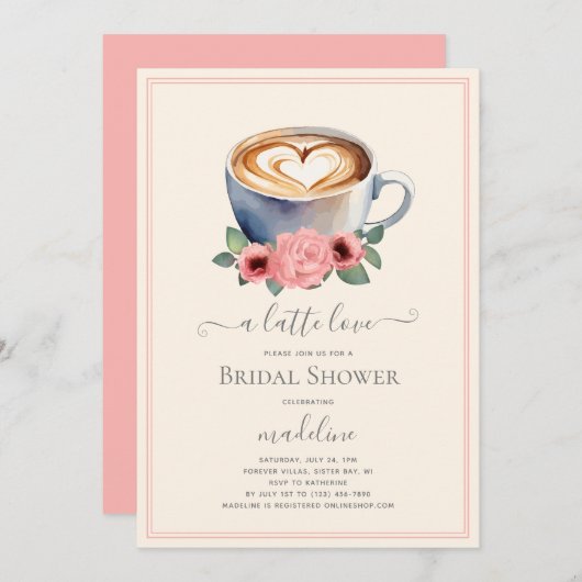 コーヒーラテアート ブライダルシャワー 招待状 (正面/裏面)