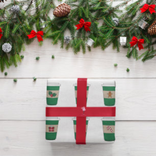 コーヒーラテエクスプレッソカップクリスマステーマ ラッピングペーパー