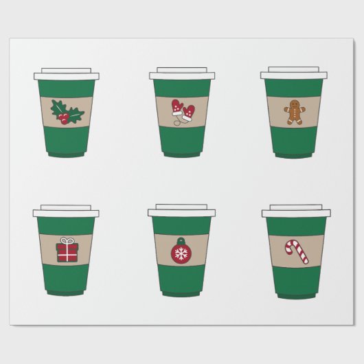 コーヒーラテエクスプレッソカップクリスマステーマ ラッピングペーパー (フラット)