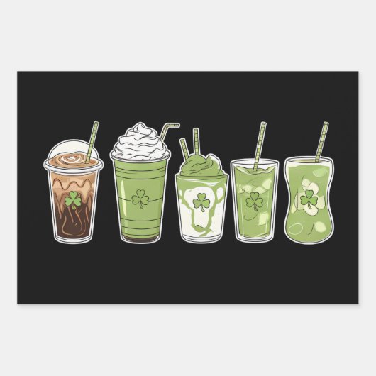コーヒーラテグリーンキュートアイリッシュセントパトリックの日 ラッピングペーパーシート (正面)