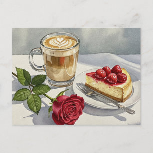 コーヒーラテチーズケーキいちごバラ葉書 ポストカード
