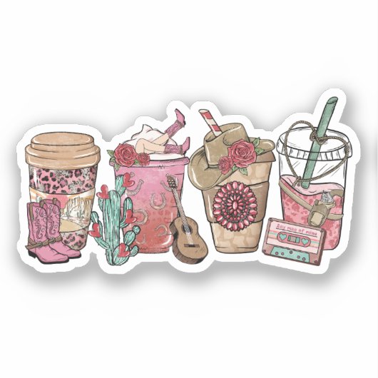 コーヒーラバーウエスタンカウボーイテーマ シール (正面)