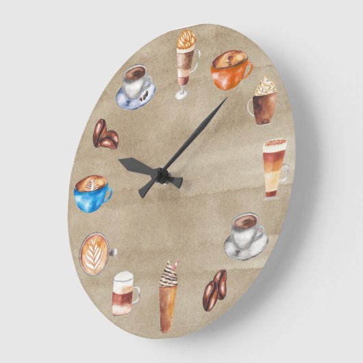 コーヒーラバーウォーターカラーバーショップハウス ラージ壁時計 (傾斜)