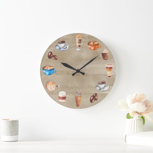コーヒーラバーウォーターカラーバーショップハウス ラージ壁時計 (ホーム)