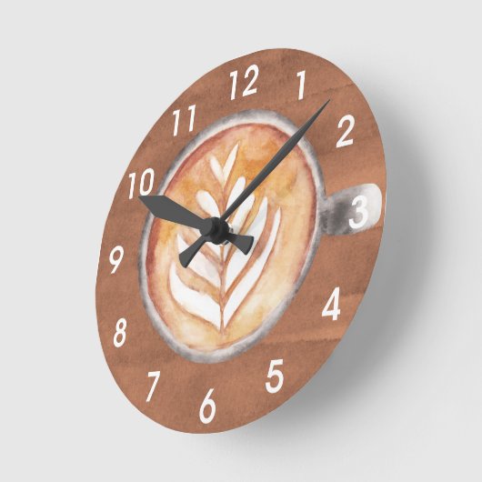 コーヒーラバーウォーターカラービジネスコーヒーキッチン ラウンド壁時計 (傾斜)