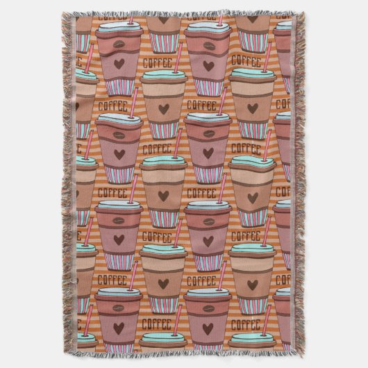 コーヒーラバーカップ、豆、ハート スローブランケット (正面縦)