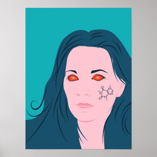 コーヒーラバーガールブルーヘアカフェインタトゥー ポスター (正面)