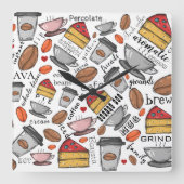 コーヒーラバーコーヒーショップまたはカフェクロック スクエア壁時計 (正面)