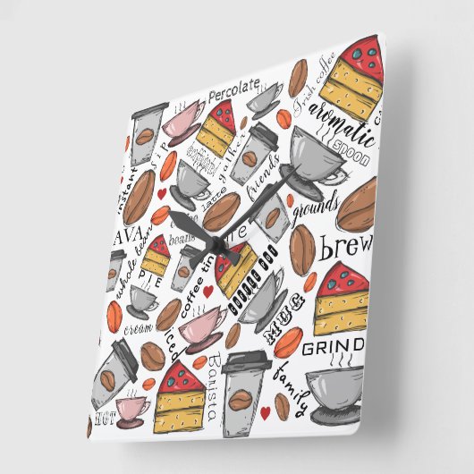 コーヒーラバーコーヒーショップまたはカフェクロック スクエア壁時計 (傾斜)