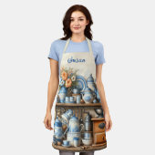 コーヒーラバーズヴィンテージブルー エプロン (着用した状態)