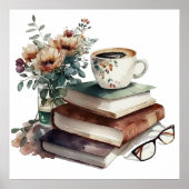 コーヒーラバーボホフローラウォーターカラーグリーンブラウン ポスター (正面)