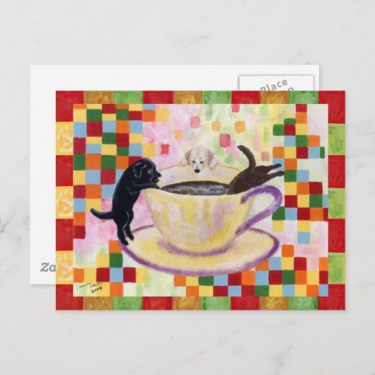 コーヒーラブラドール絵画ズモザイク ポストカード (正面/裏面)