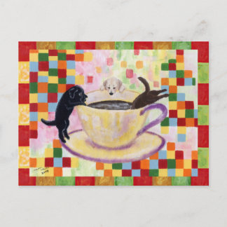 コーヒーラブラドール絵画ズモザイク ポストカード