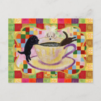 コーヒーラブラドール絵画ズモザイク ポストカード