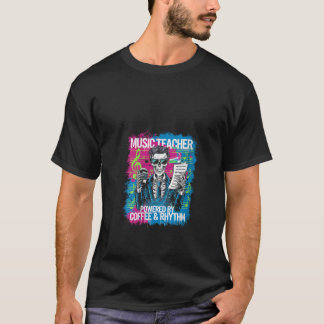 コーヒーリズムスケルトン音楽ティーで動く女性 Tシャツ