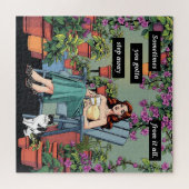 コーヒーリラックス、猫、植物と ジグソーパズル (横)