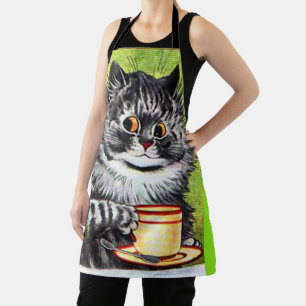 コーヒールイワインアートレトロキッチンエプロン付き猫 エプロン