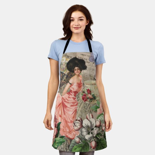 コーヒーレディビクトリアンーウーマンピンク教室 エプロン (着用した状態)