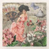 コーヒーレディビクトリアンーウーマンピンク教室 ガラスコースター (正面)