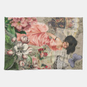 コーヒーレディビクトリアンーウーマンピンク教室 キッチンタオル (横)