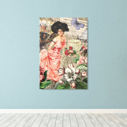 コーヒーレディビクトリアンーウーマンピンク教室 キャンバスプリント (インサイチュ (ウッドフロア))