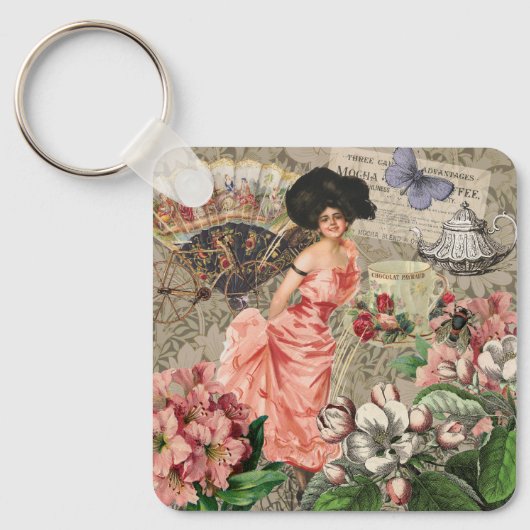 コーヒーレディビクトリアンーウーマンピンク教室 キーホルダー (正面)