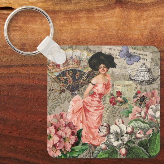 コーヒーレディビクトリアンーウーマンピンク教室 キーホルダー (正面)
