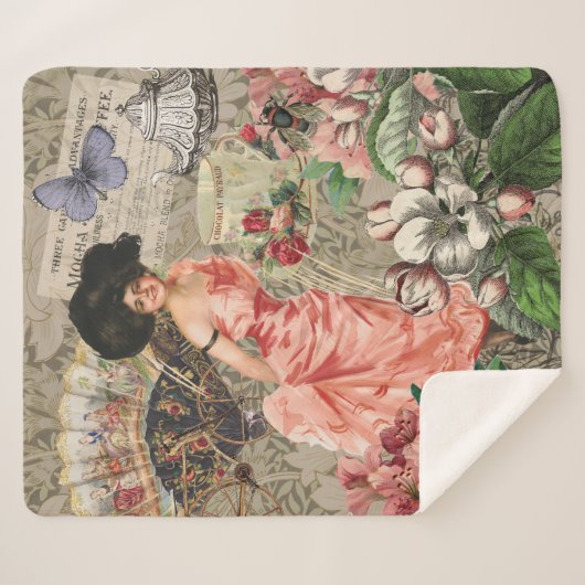 コーヒーレディビクトリアンーウーマンピンク教室 シェルパブランケット (正面(横))