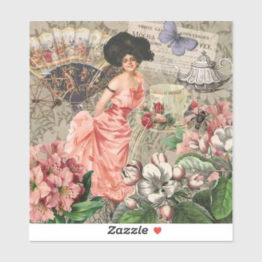 コーヒーレディビクトリアンーウーマンピンク教室 シール (シート)