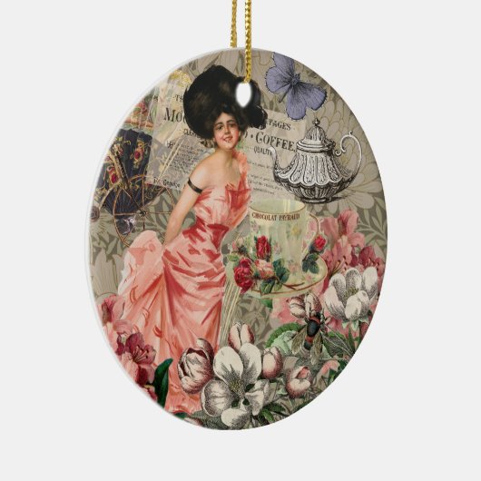 コーヒーレディビクトリアンーウーマンピンク教室 セラミックオーナメント (右)