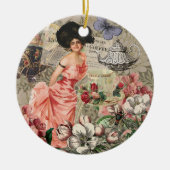 コーヒーレディビクトリアンーウーマンピンク教室 セラミックオーナメント (正面)