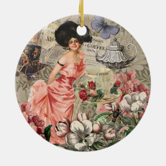 コーヒーレディビクトリアンーウーマンピンク教室 セラミックオーナメント (裏面)