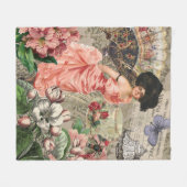 コーヒーレディビクトリアンーウーマンピンク教室 フリースブランケット (正面(横))