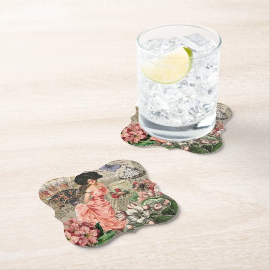 コーヒーレディビクトリアンーウーマンピンク教室 ペーパーコースター (インサイチュ)