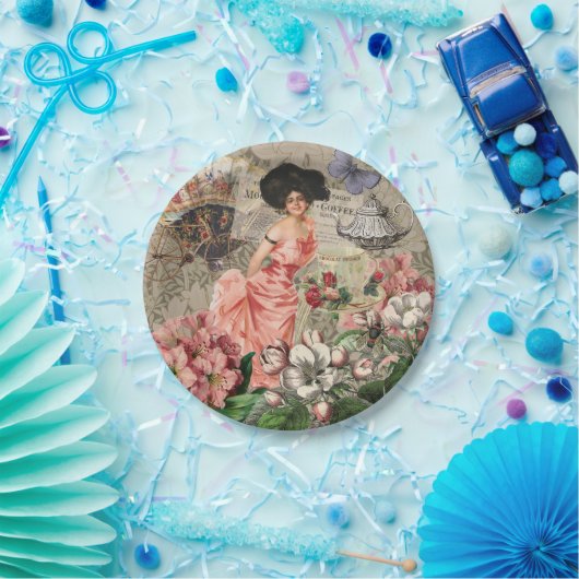 コーヒーレディビクトリアンーウーマンピンク教室 ペーパープレート (パーティー)