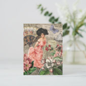 コーヒーレディビクトリアンーウーマンピンク教室 ポストカード (スタンド正面)