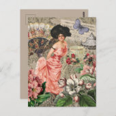 コーヒーレディビクトリアンーウーマンピンク教室 ポストカード (正面/裏面)