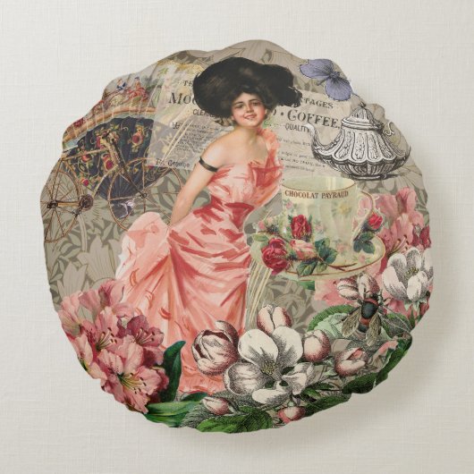 コーヒーレディビクトリアンーウーマンピンク教室 ラウンドクッション (裏面)