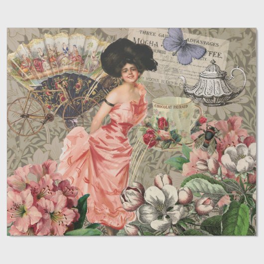 コーヒーレディビクトリアンーウーマンピンク教室 ラッピングペーパー (フラット)