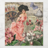 コーヒーレディビクトリアンーウーマンピンク教室 ワインラベル (シングルラベル)