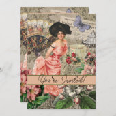 コーヒーレディビクトリアンーウーマンピンク教室 招待状 (正面/裏面)