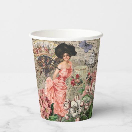 コーヒーレディビクトリアンーウーマンピンク教室 紙コップ (裏面)